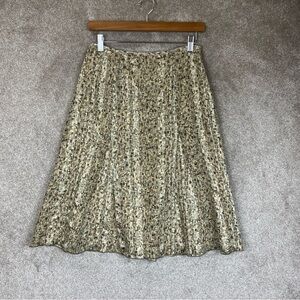 Talbots Skirt Womens 4 Tan Silk Flare Lined Knee Length Side Zip- 4296